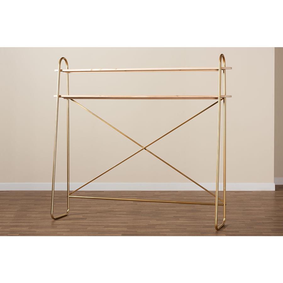 Natural Brown Finished Wood 2-Tier Over Bed Queen Size Storage Display Shelf. Picture 7