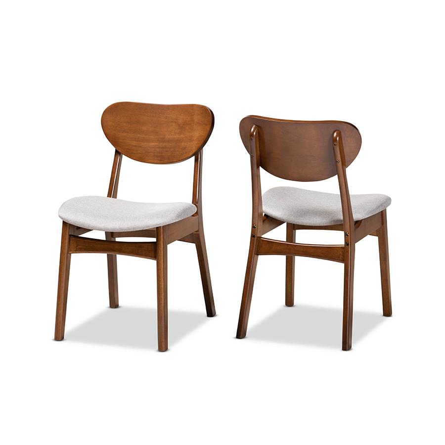 Grey Fabric Upholstered and Walnut Brown Finished Wood 2-Piece Dining Chair Set. Picture 1