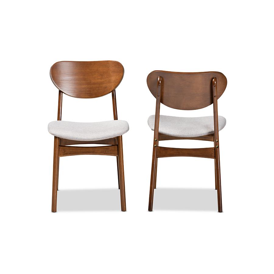 Grey Fabric Upholstered and Walnut Brown Finished Wood 2-Piece Dining Chair Set. Picture 2