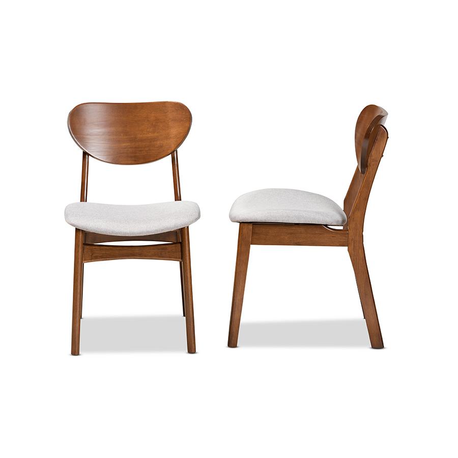 Grey Fabric Upholstered and Walnut Brown Finished Wood 2-Piece Dining Chair Set. Picture 3