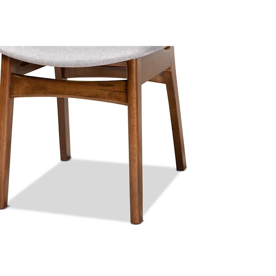 Grey Fabric Upholstered and Walnut Brown Finished Wood 2-Piece Dining Chair Set. Picture 5