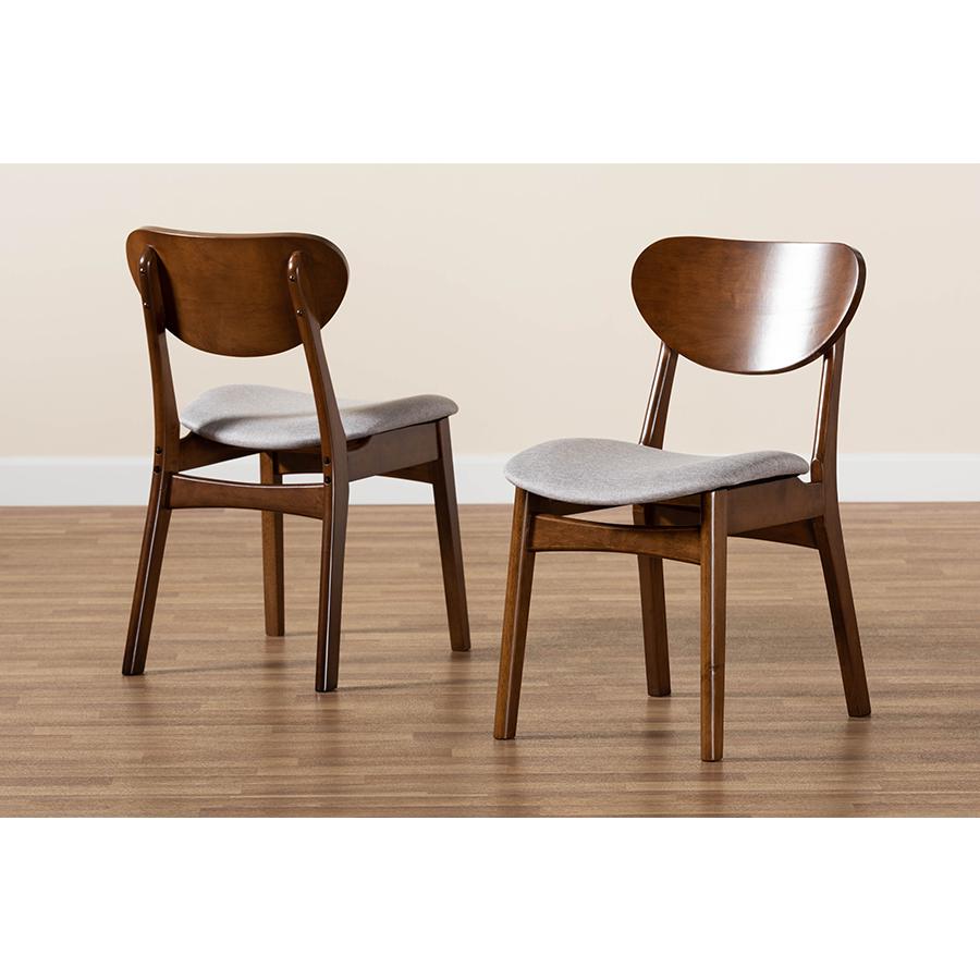Grey Fabric Upholstered and Walnut Brown Finished Wood 2-Piece Dining Chair Set. Picture 7