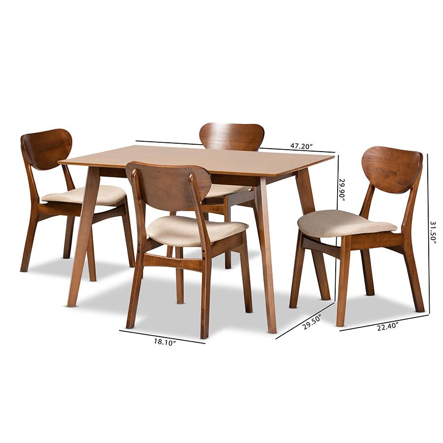 Sand Fabric Upholstered and Walnut Brown Finished Wood 5-Piece Dining Set. Picture 9