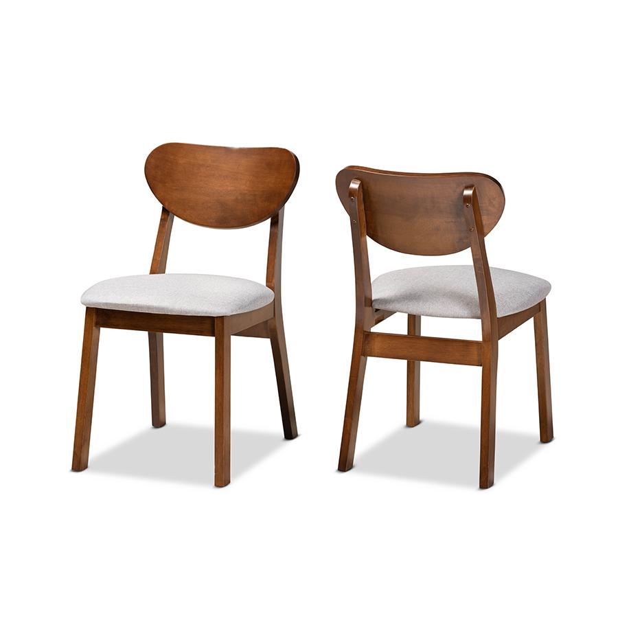 Grey Fabric Upholstered and Walnut Brown Finished Wood 2-Piece Dining Chair Set. Picture 1