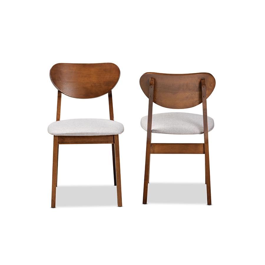 Grey Fabric Upholstered and Walnut Brown Finished Wood 2-Piece Dining Chair Set. Picture 2