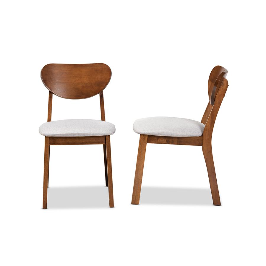 Grey Fabric Upholstered and Walnut Brown Finished Wood 2-Piece Dining Chair Set. Picture 3