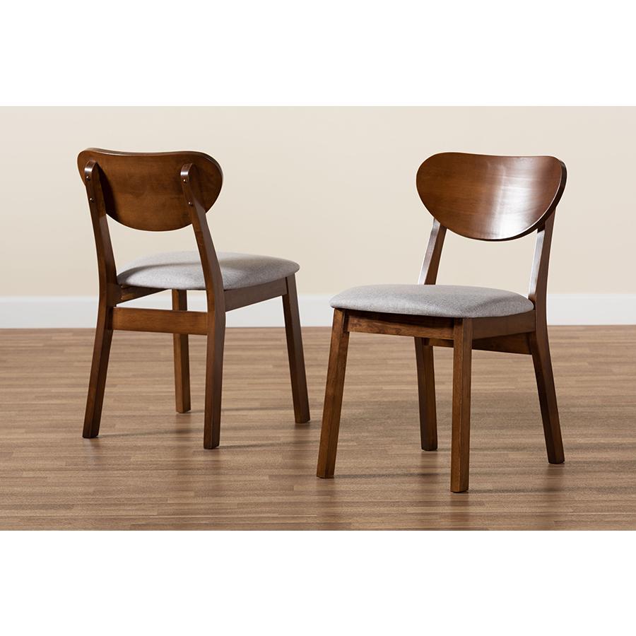 Grey Fabric Upholstered and Walnut Brown Finished Wood 2-Piece Dining Chair Set. Picture 7