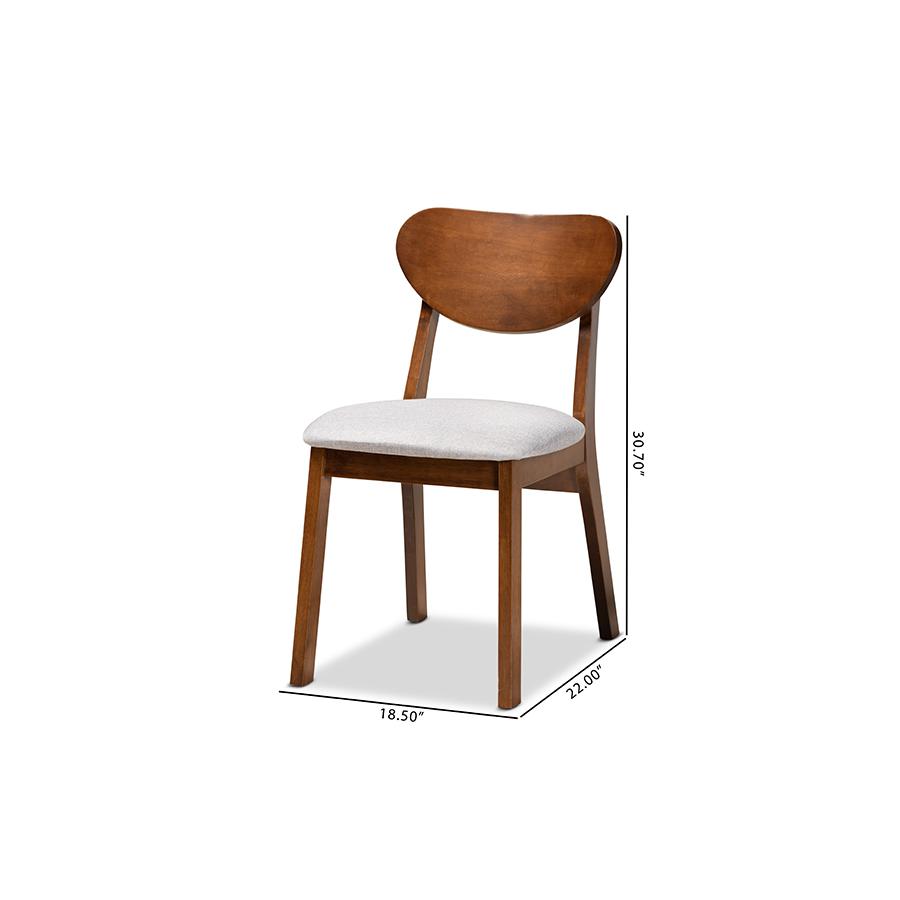 Grey Fabric Upholstered and Walnut Brown Finished Wood 2-Piece Dining Chair Set. Picture 8