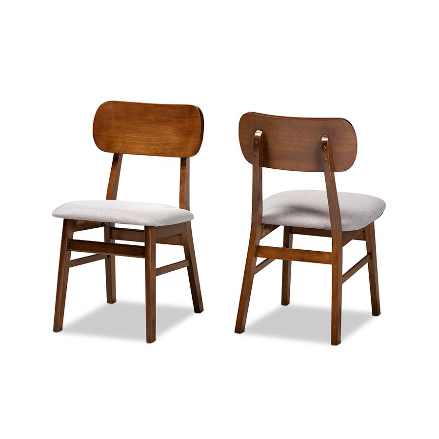Grey Fabric Upholstered and Walnut Brown Finished Wood 2-Piece Dining Chair Set. Picture 1