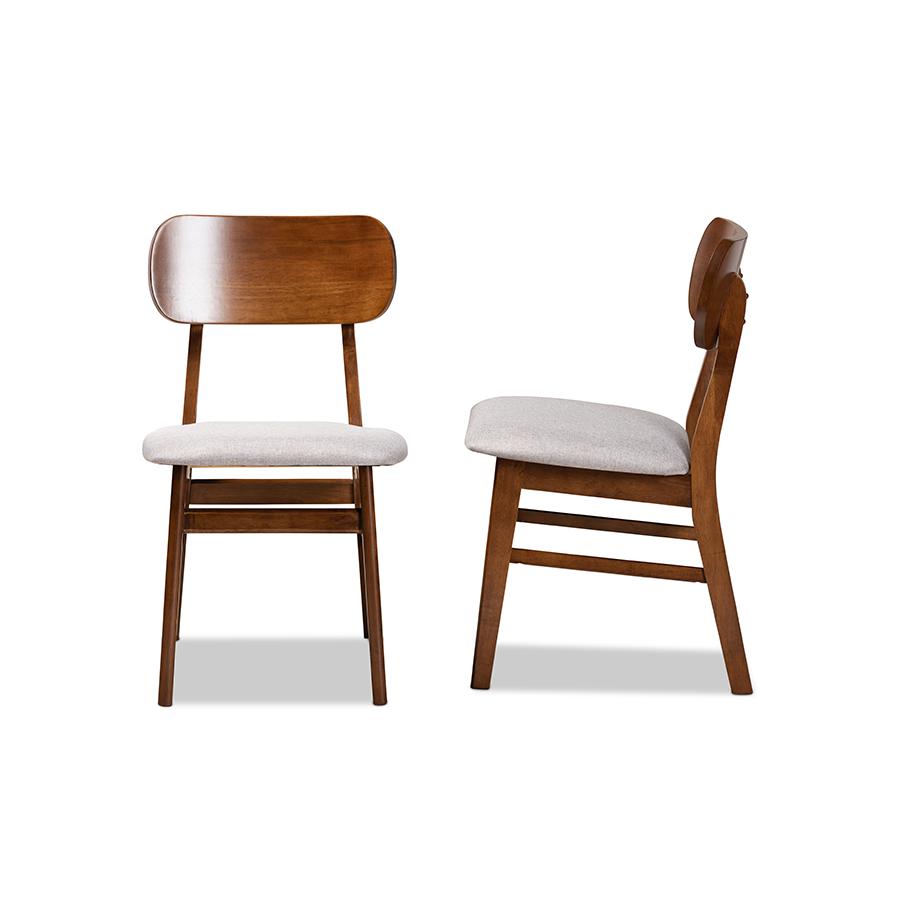 Grey Fabric Upholstered and Walnut Brown Finished Wood 2-Piece Dining Chair Set. Picture 3