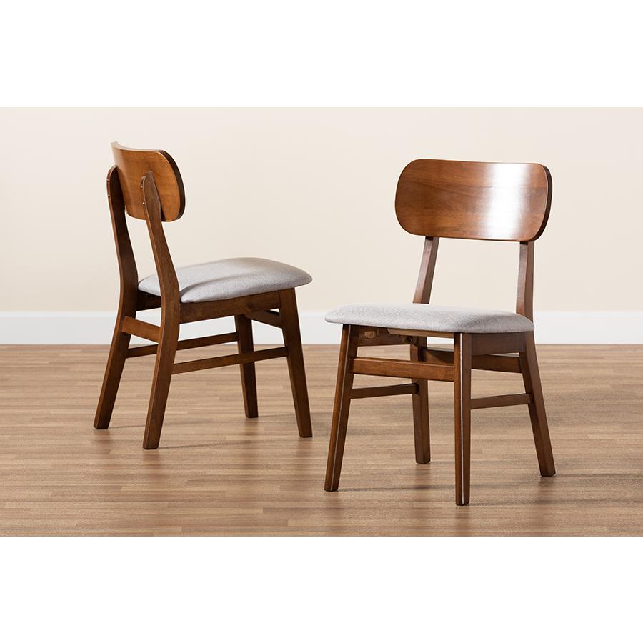 Grey Fabric Upholstered and Walnut Brown Finished Wood 2-Piece Dining Chair Set. Picture 7