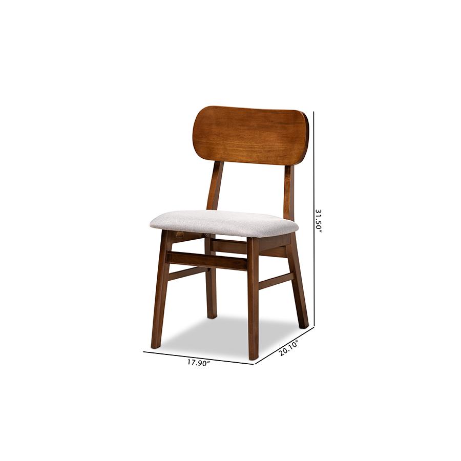 Grey Fabric Upholstered and Walnut Brown Finished Wood 2-Piece Dining Chair Set. Picture 8