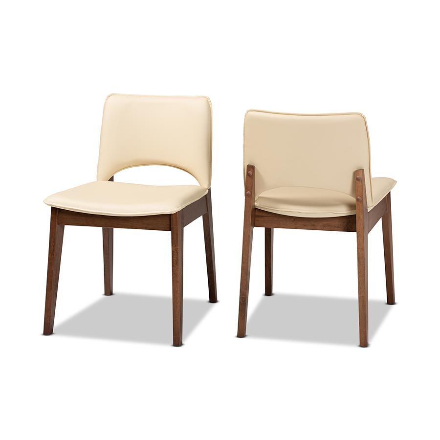Leather Upholstered and Walnut Brown Finished Wood 2-Piece Dining Chair Set. Picture 1