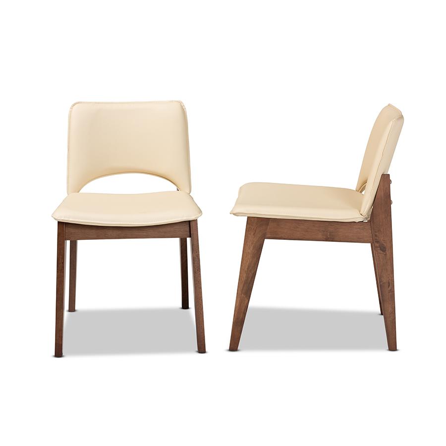 Leather Upholstered and Walnut Brown Finished Wood 2-Piece Dining Chair Set. Picture 3