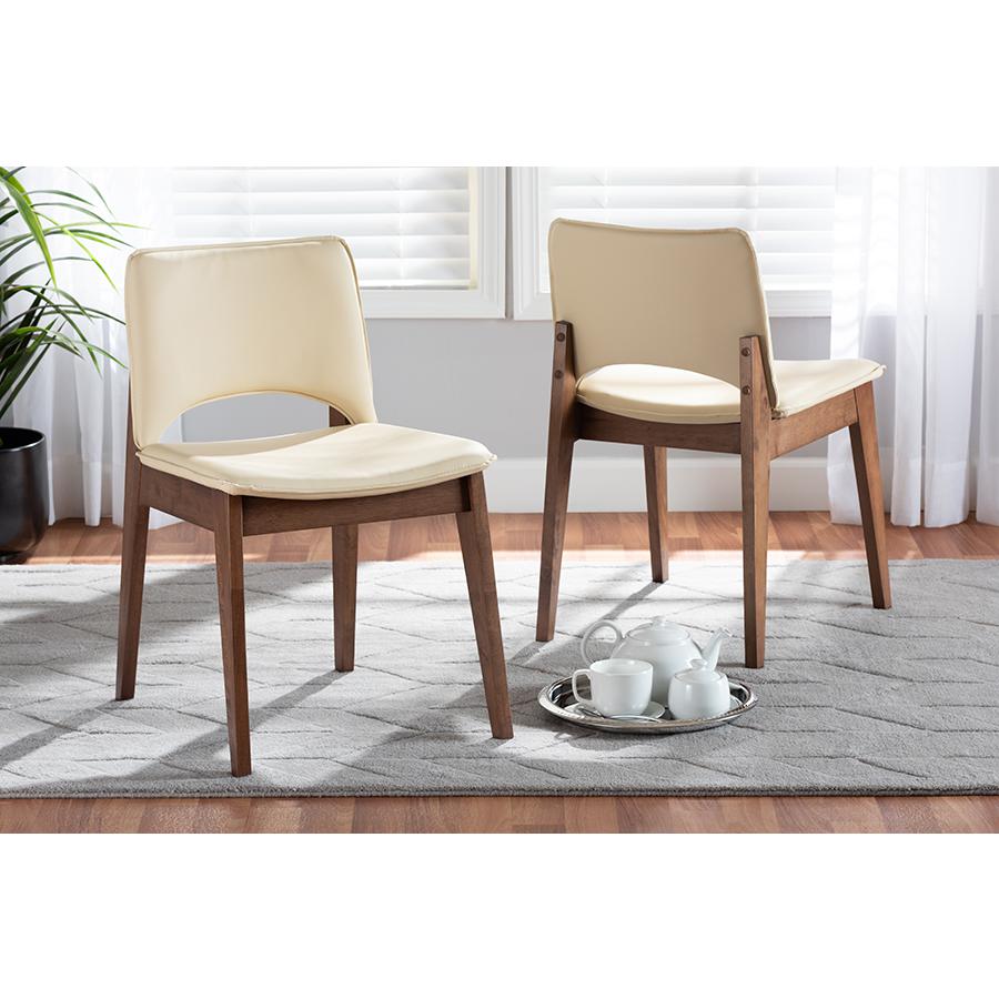 Leather Upholstered and Walnut Brown Finished Wood 2-Piece Dining Chair Set. Picture 6