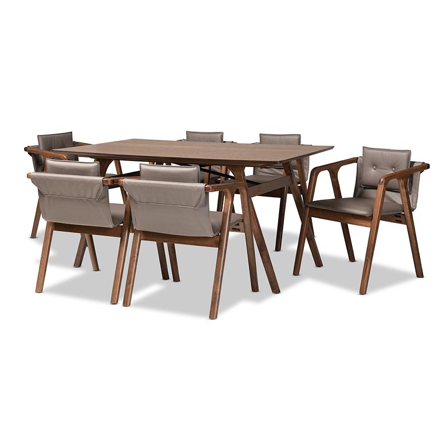 Walnut Brown Finished Wood 7-Piece Dining Set. Picture 1