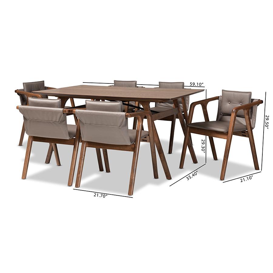 Walnut Brown Finished Wood 7-Piece Dining Set. Picture 9