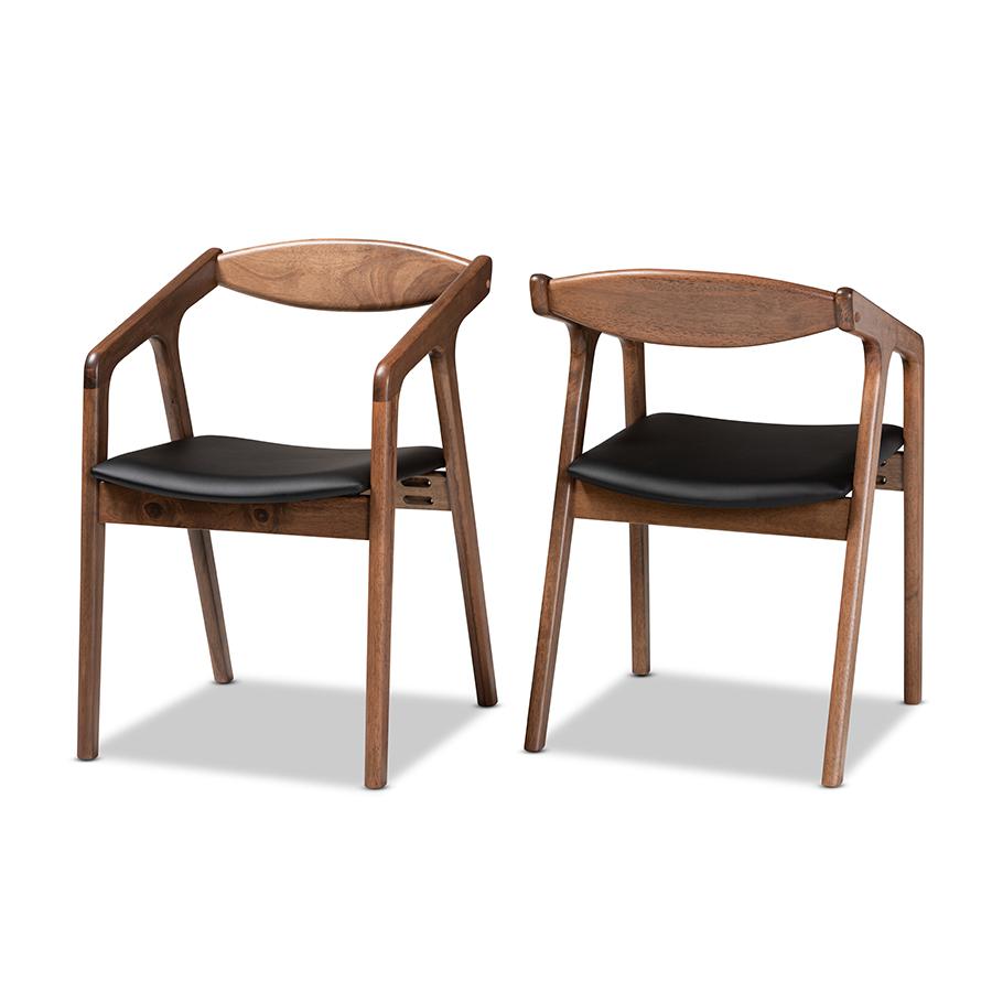 Leather Upholstered and Walnut Brown Finished Wood 2-Piece Dining Chair Set. Picture 1