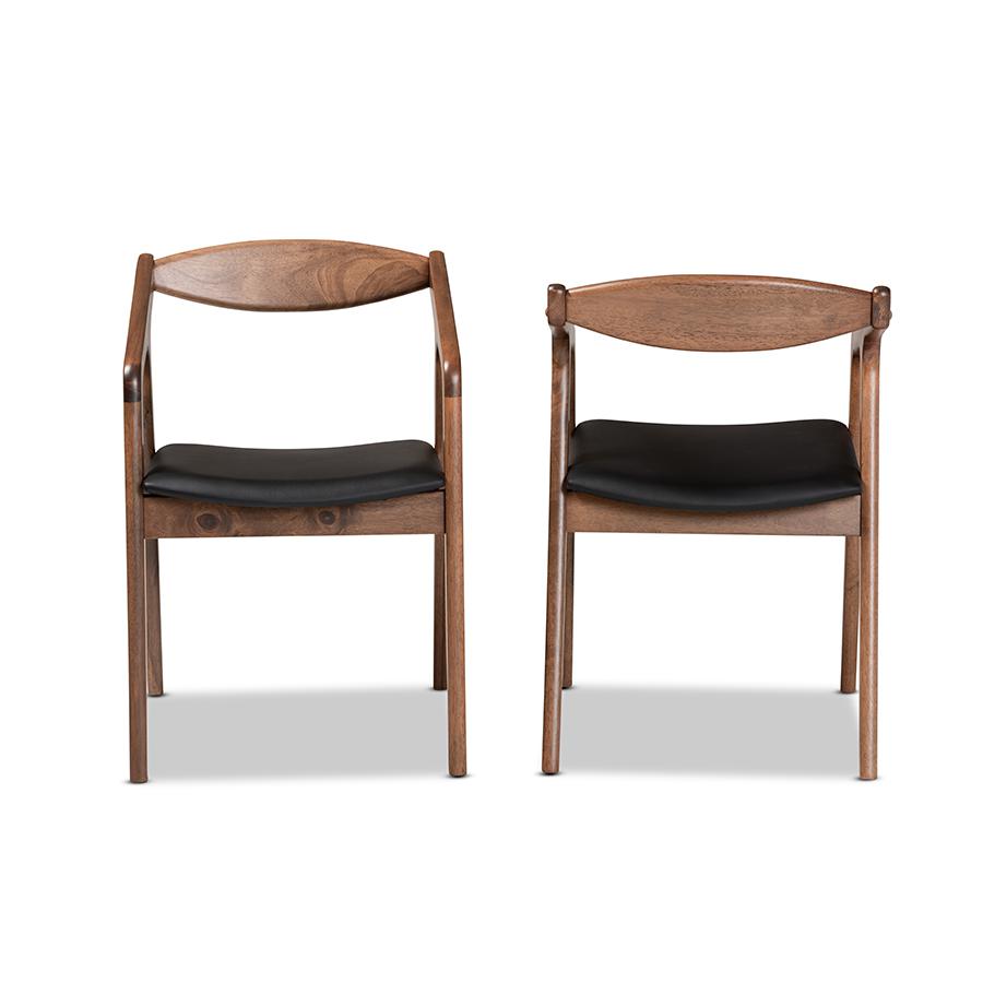 Leather Upholstered and Walnut Brown Finished Wood 2-Piece Dining Chair Set. Picture 2