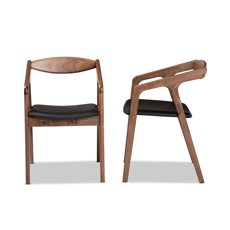 Leather Upholstered and Walnut Brown Finished Wood 2-Piece Dining Chair Set. Picture 3