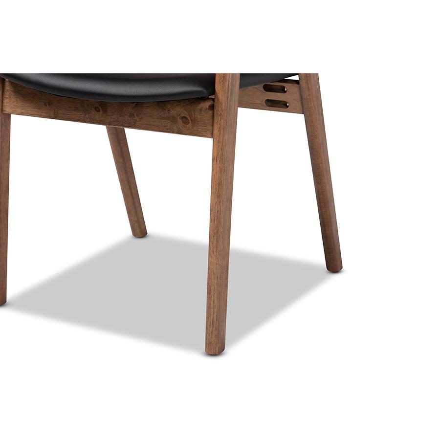 Leather Upholstered and Walnut Brown Finished Wood 2-Piece Dining Chair Set. Picture 6