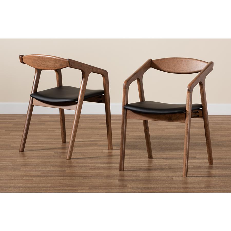 Leather Upholstered and Walnut Brown Finished Wood 2-Piece Dining Chair Set. Picture 8