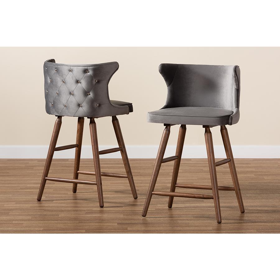 Walnut Brown Finished Wood 2-Piece Counter Stool Set. Picture 7