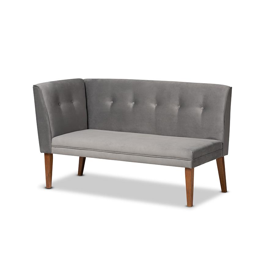 Grey Velvet Upholstered and Walnut Brown Finished Wood 4-Piece Dining Nook Set. Picture 3