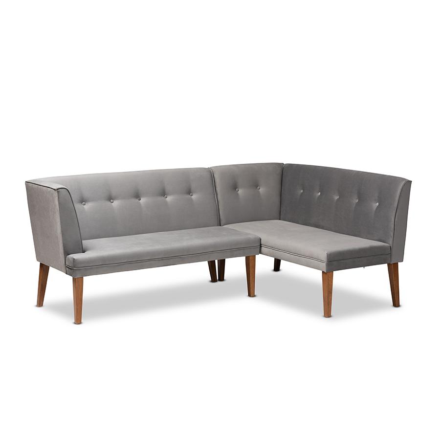 Walnut Brown Finished Wood 2-Piece Dining Nook Banquette Set. Picture 1