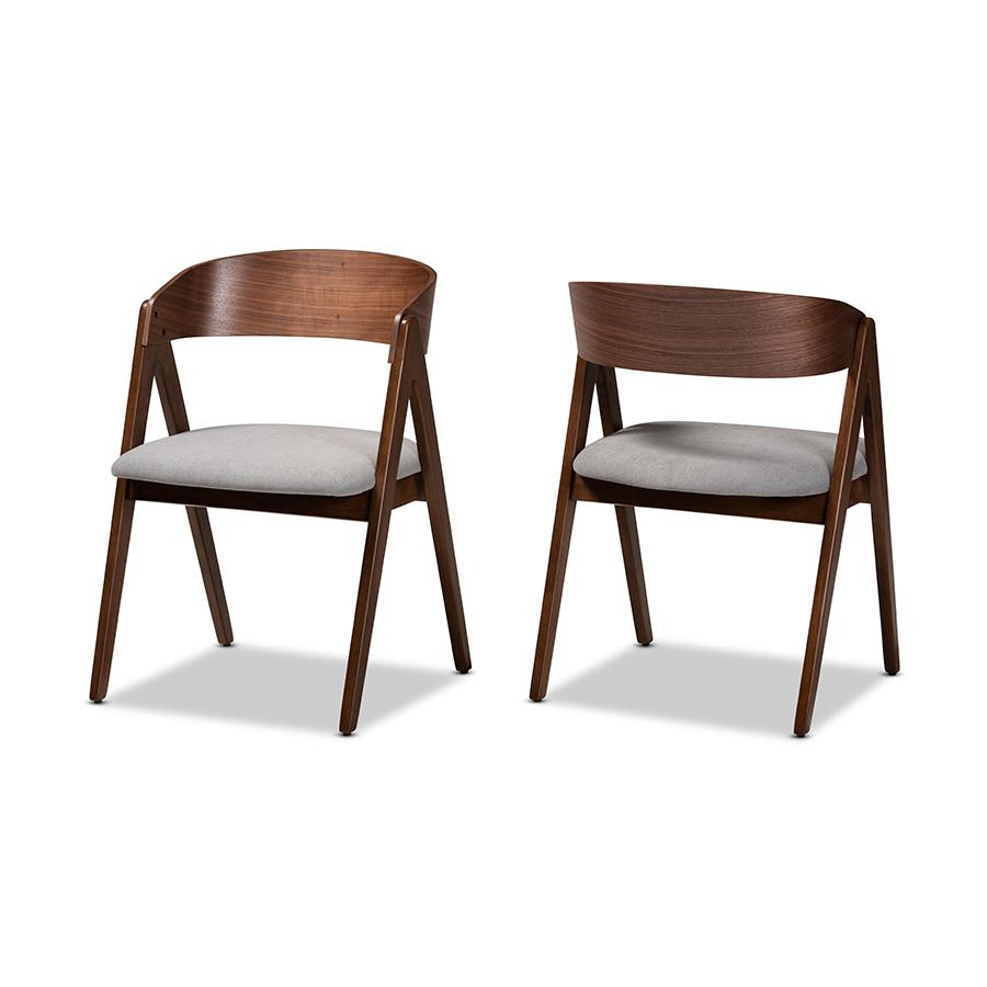 Grey Fabric Upholstered and Walnut Brown Finished Wood 2-Piece Dining Chair Set. Picture 1
