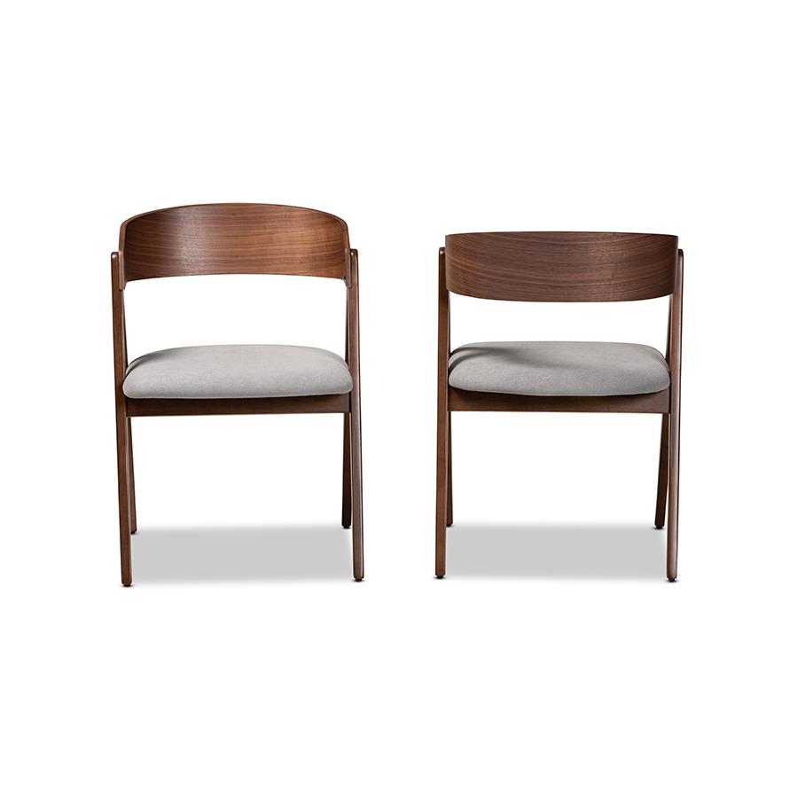 Grey Fabric Upholstered and Walnut Brown Finished Wood 2-Piece Dining Chair Set. Picture 2