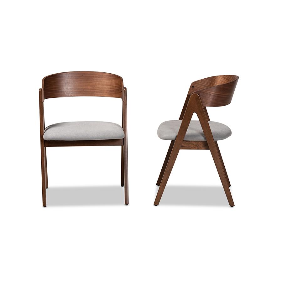 Grey Fabric Upholstered and Walnut Brown Finished Wood 2-Piece Dining Chair Set. Picture 3