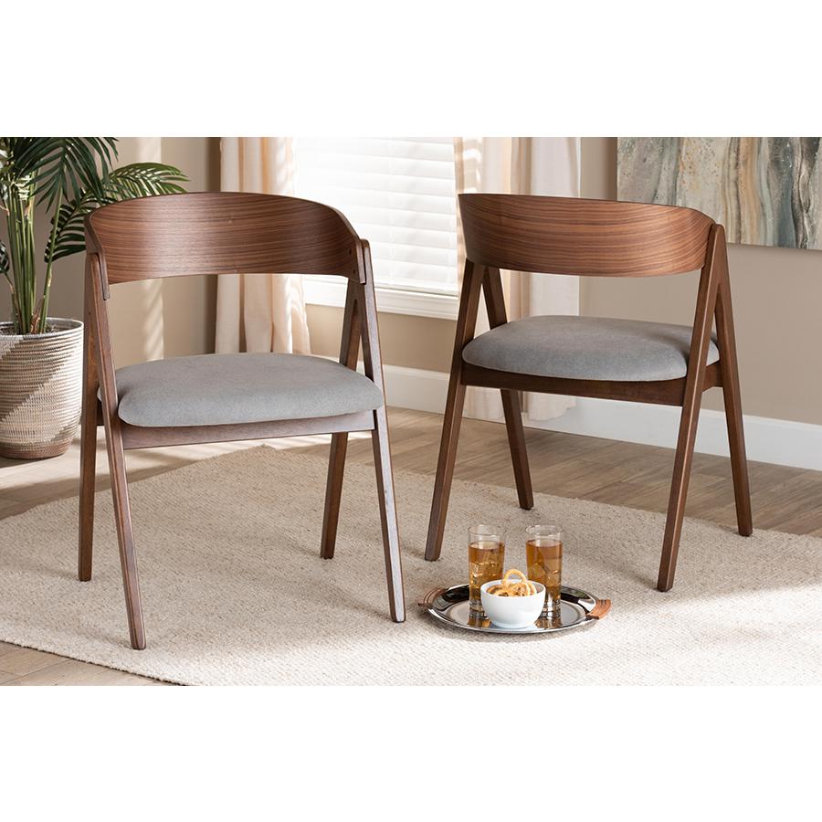 Grey Fabric Upholstered and Walnut Brown Finished Wood 2-Piece Dining Chair Set. Picture 7