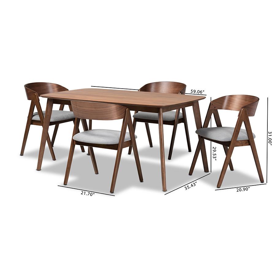 Grey Fabric Upholstered and Walnut Brown Finished Wood 5-Piece Dining Set. Picture 10