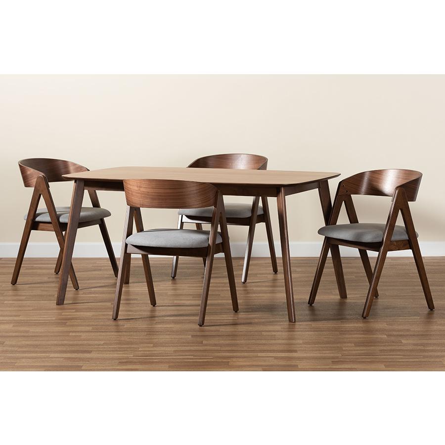 Grey Fabric Upholstered and Walnut Brown Finished Wood 5-Piece Dining Set. Picture 9