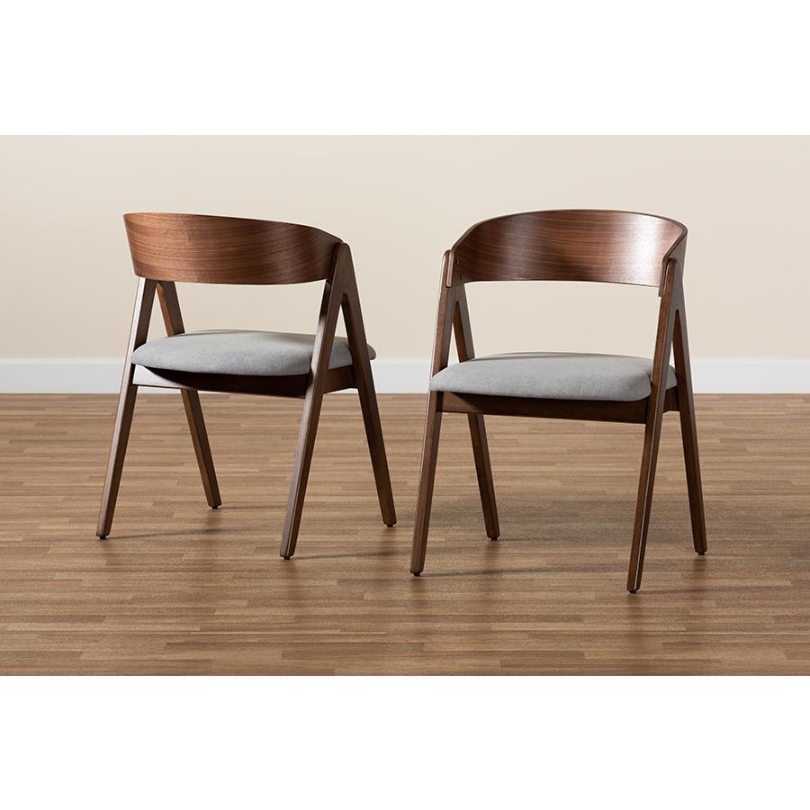 Grey Fabric Upholstered and Walnut Brown Finished Wood 2-Piece Dining Chair Set. Picture 8