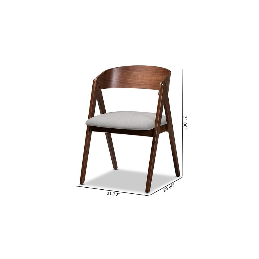 Grey Fabric Upholstered and Walnut Brown Finished Wood 2-Piece Dining Chair Set. Picture 9
