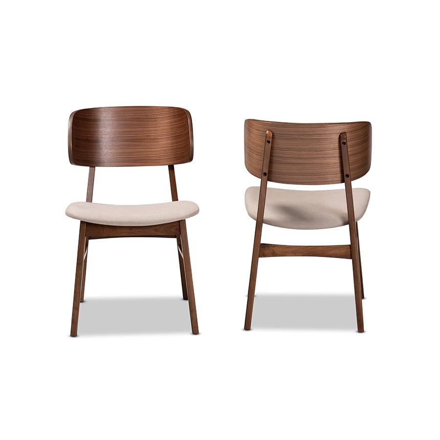 Beige Fabric Upholstered and Walnut Brown Finished Wood 2-Piece Dining Chair Set. Picture 2