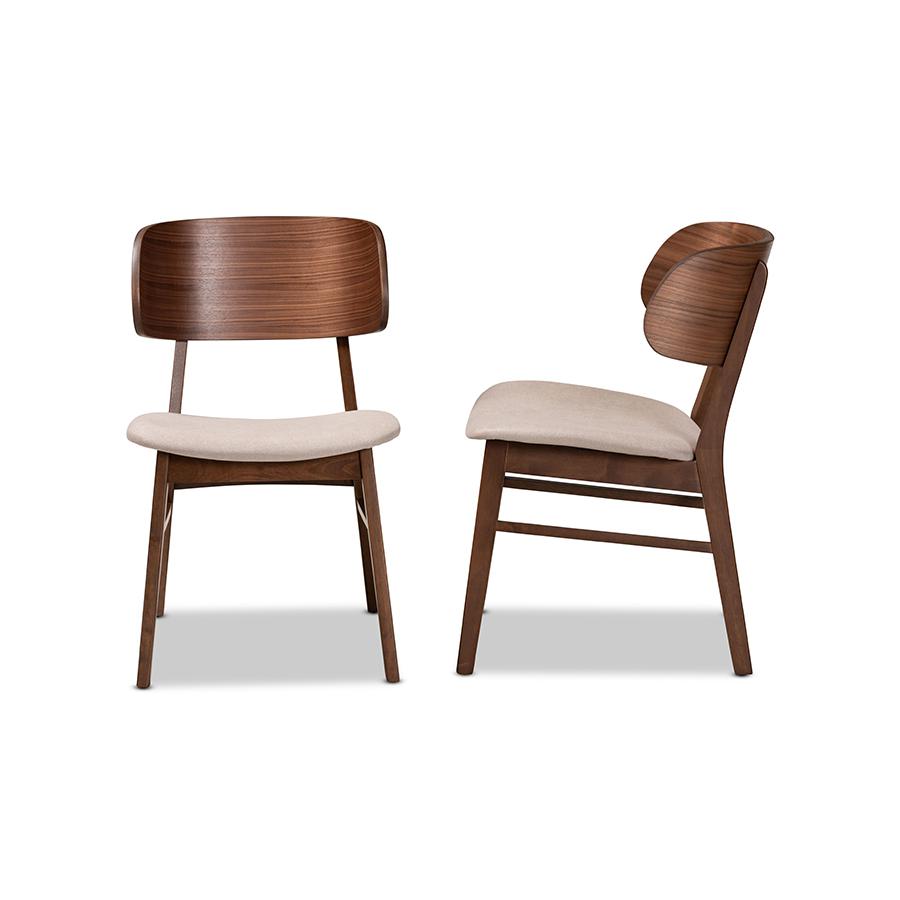 Beige Fabric Upholstered and Walnut Brown Finished Wood 2-Piece Dining Chair Set. Picture 3