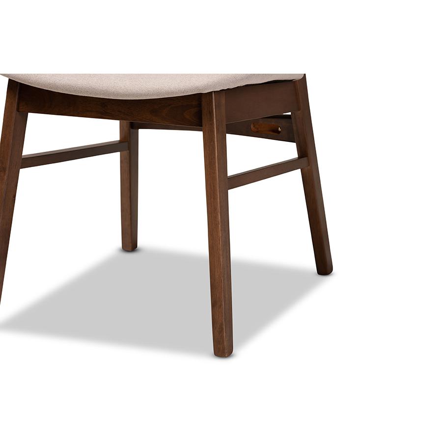 Beige Fabric Upholstered and Walnut Brown Finished Wood 2-Piece Dining Chair Set. Picture 5