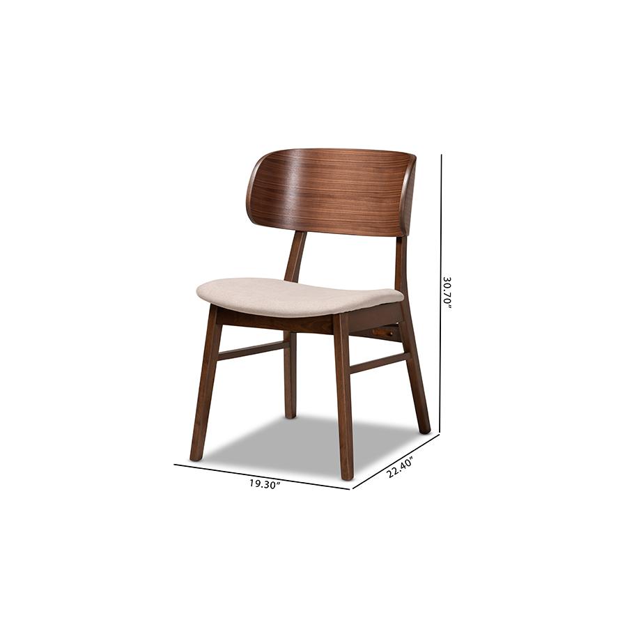 Beige Fabric Upholstered and Walnut Brown Finished Wood 2-Piece Dining Chair Set. Picture 9