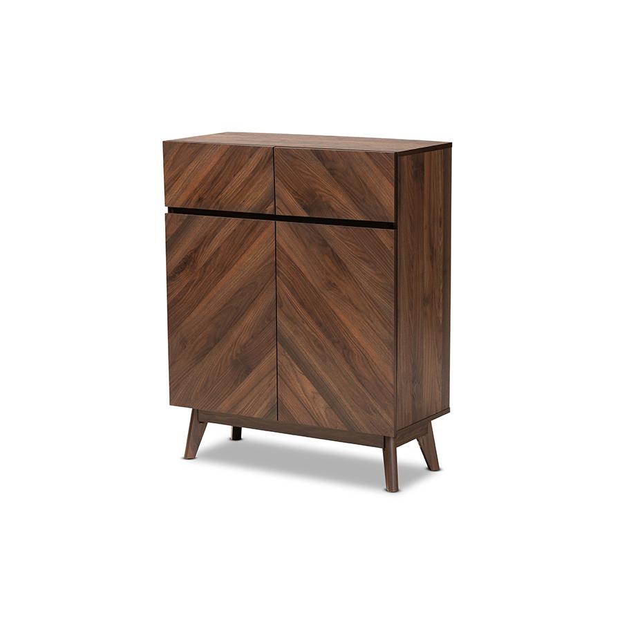 Baxton Studio Hartman Mid-Century Modern Walnut Brown Finished Wood Shoe Cabinet. Picture 1