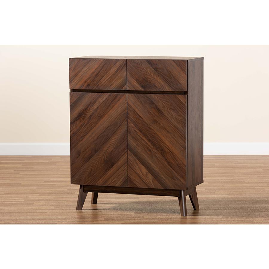 Baxton Studio Hartman Mid-Century Modern Walnut Brown Finished Wood Shoe Cabinet. Picture 10