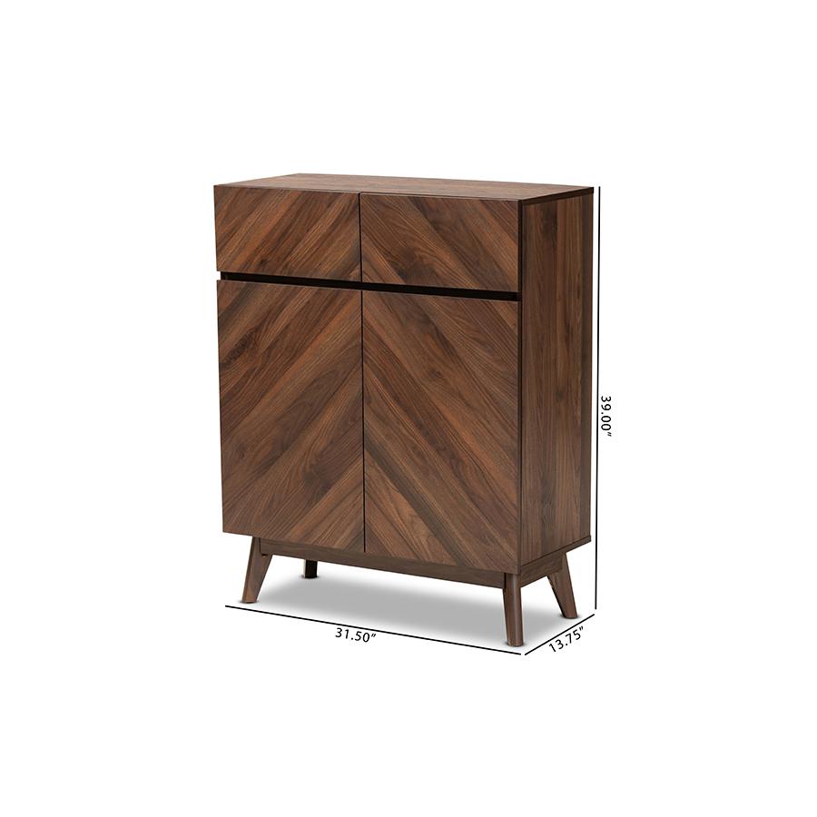 Baxton Studio Hartman Mid-Century Modern Walnut Brown Finished Wood Shoe Cabinet. Picture 11