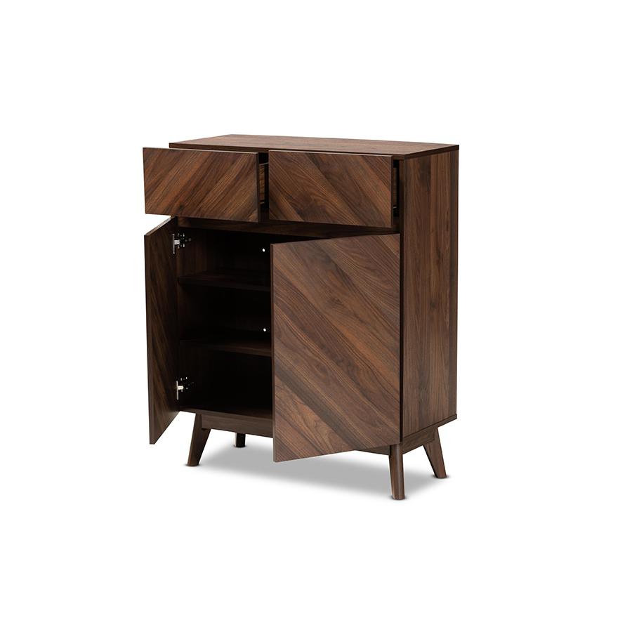 Baxton Studio Hartman Mid-Century Modern Walnut Brown Finished Wood Shoe Cabinet. Picture 2