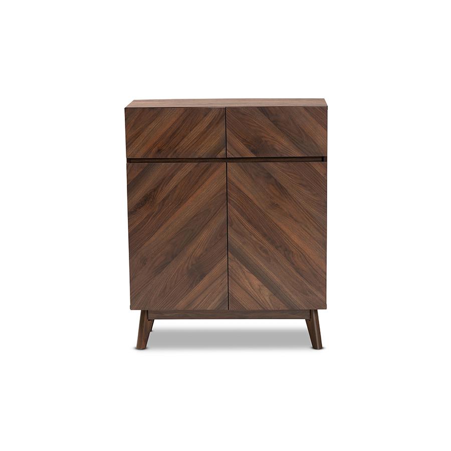 Baxton Studio Hartman Mid-Century Modern Walnut Brown Finished Wood Shoe Cabinet. Picture 3