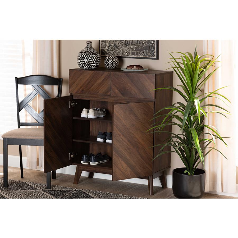 Baxton Studio Hartman Mid-Century Modern Walnut Brown Finished Wood Shoe Cabinet. Picture 9