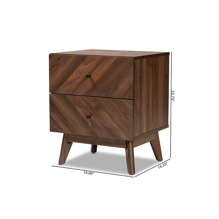 Hartman Mid-Century Modern Walnut Brown Finished Wood 2-Drawer Nightstand. Picture 10