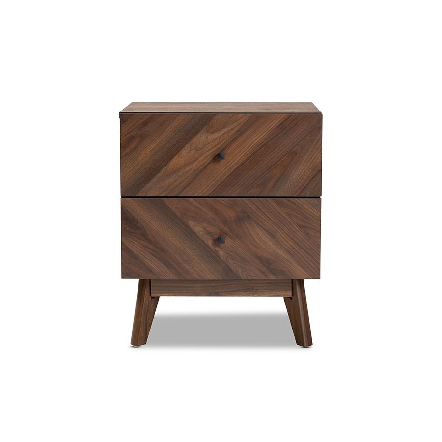 Hartman Mid-Century Modern Walnut Brown Finished Wood 2-Drawer Nightstand. Picture 3