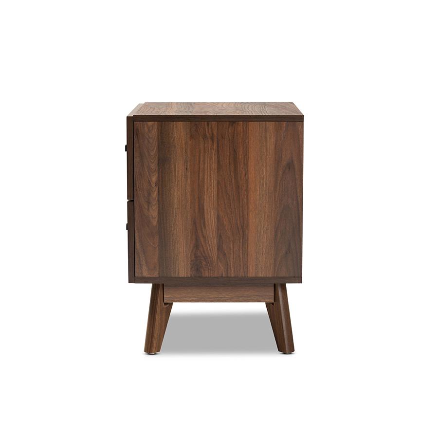 Hartman Mid-Century Modern Walnut Brown Finished Wood 2-Drawer Nightstand. Picture 4